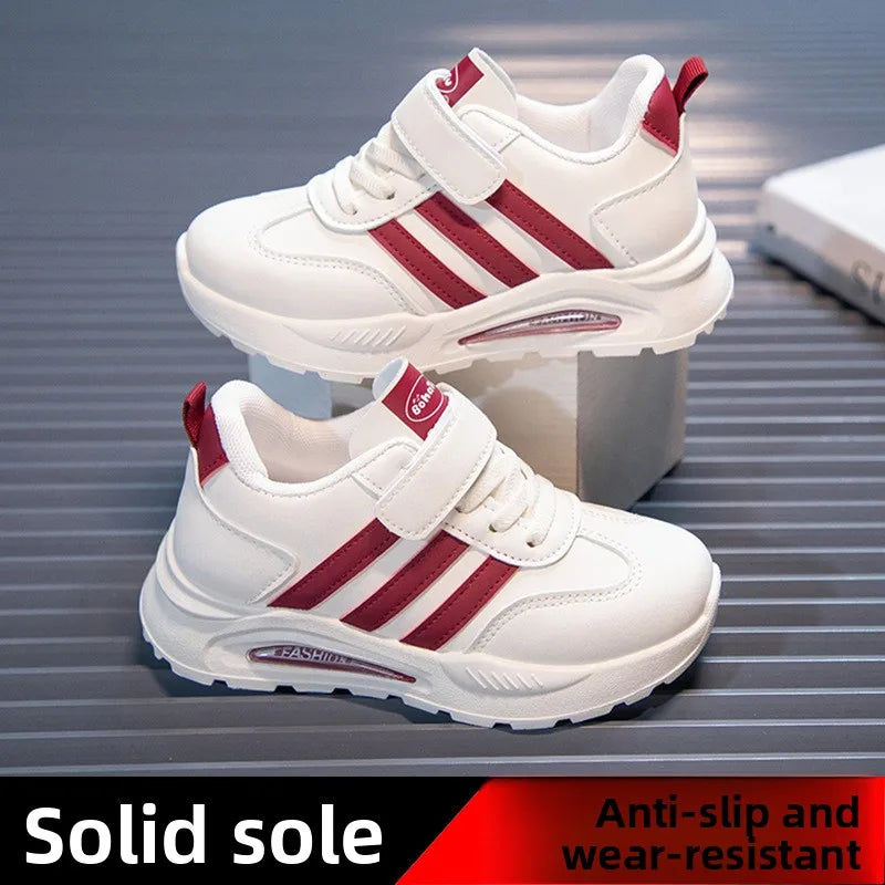 2026 New Spring Fall Sport Shoes for Boys, Fashion Patchwork Stripes Sneakers for Girls, Black, Khaki, Gray Kids Trainers.