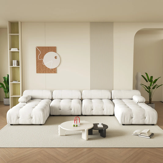 138" Modular Sectional Couch Modern U-Shaped Velvet Sofas for Living Room, Deep 4-Seat Sofas with 2 Ottomans.