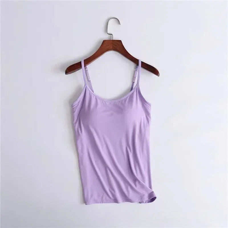 Spaghetti Top Women Vest Women Camisole with Built in Bra Cami Top Vest Tank Top 2024.