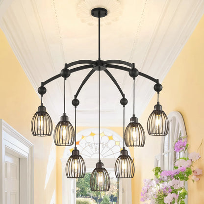 Contemporary Lighting Adjustable Farmhouse Chandelier Black Rope Pendant