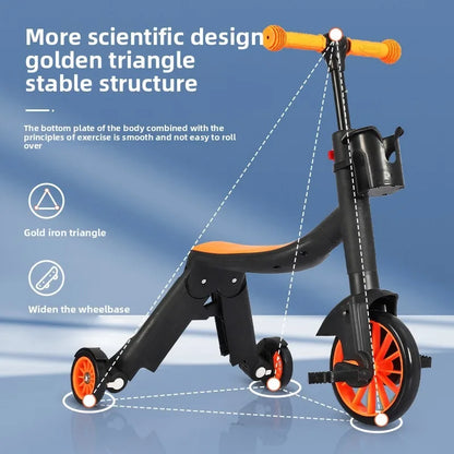 Multifunction Kick Scooter Adjustable  Boys, Girls Cycling  Push Handle Pedal 3 in 1