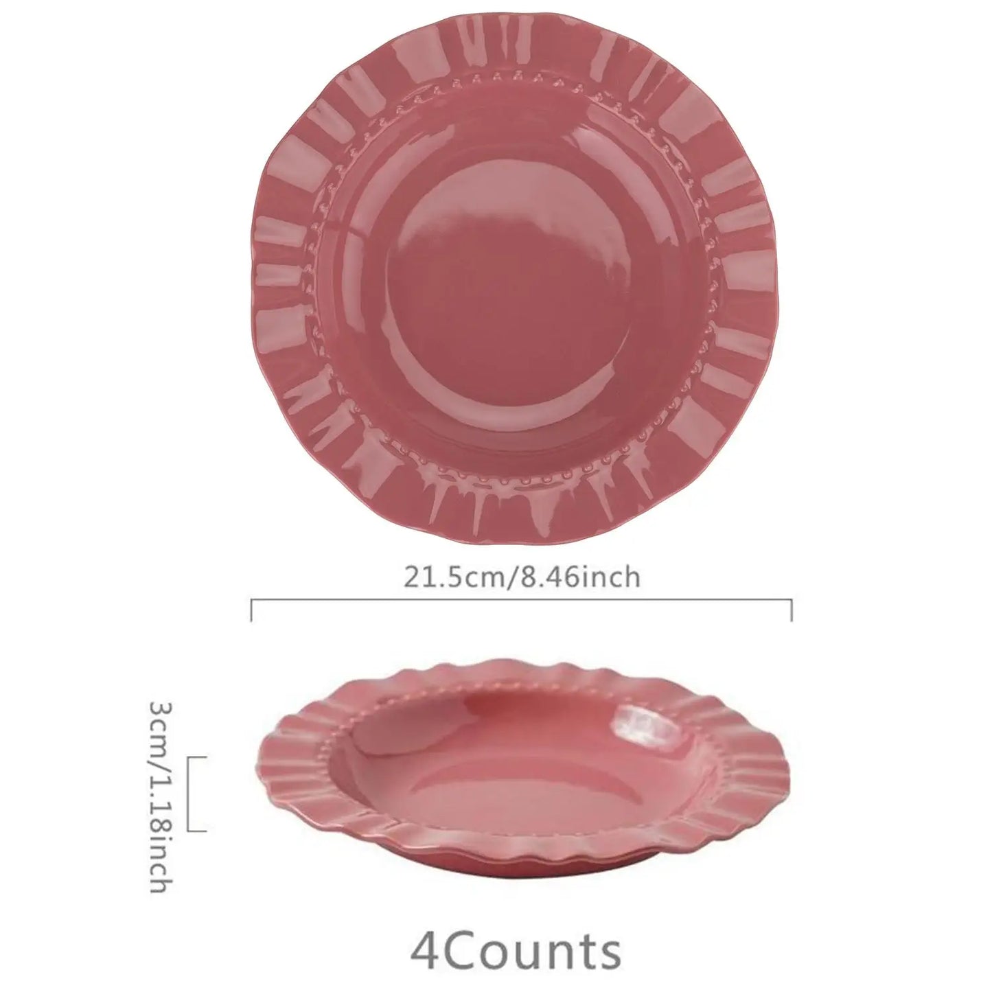 4pcs Multi-Color Ceramic Plate Set Ripple-Edge