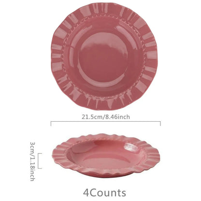 4pcs Multi-Color Ceramic Plate Set Ripple-Edge