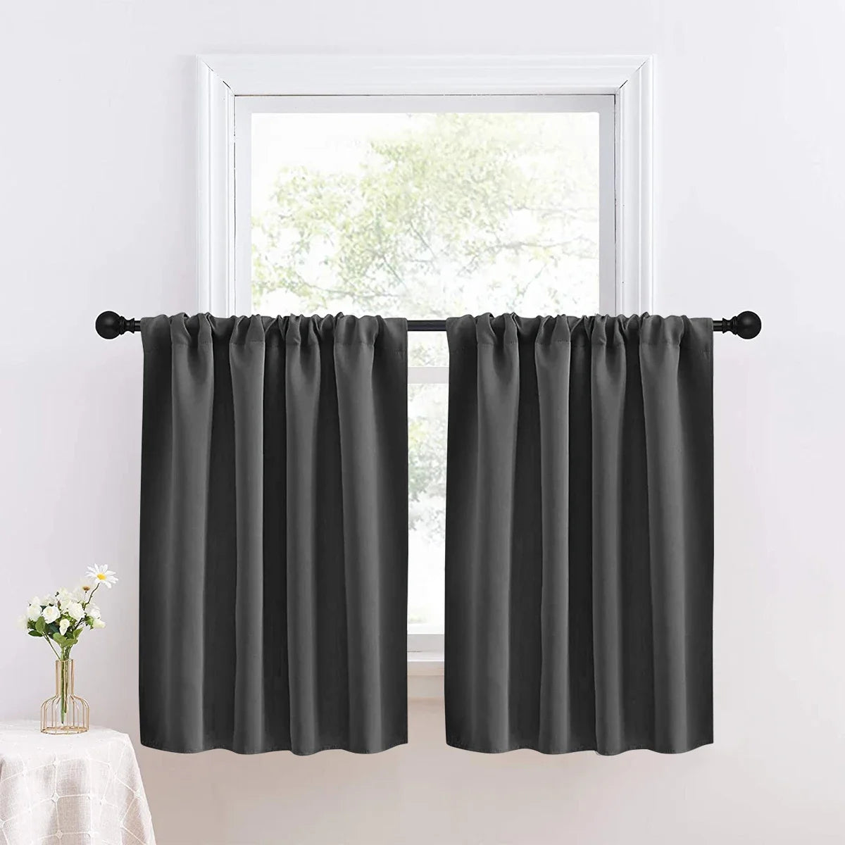 1pc Solid Short Curtain, Small Curtains for Kitchen, Bathroom, High Blackout.
