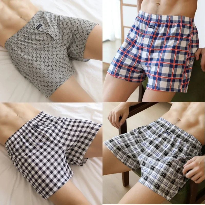Plus Size 100% Cotton Plaid Boxer Shorts Widen Waist Underwear.