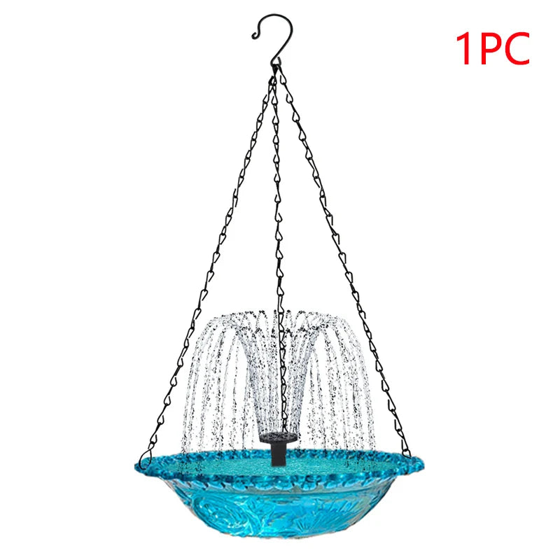 Hanging Bird Bath Fountain  Drinking Feeder Bowl, Spray Nozzles Fountain