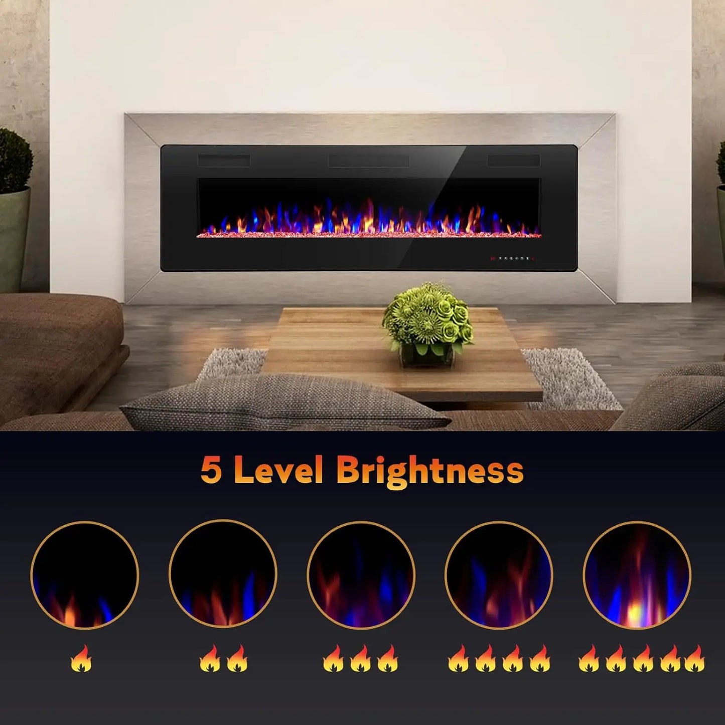 Electric Fireplace Wall Mounted with Remote Control Touch Screen