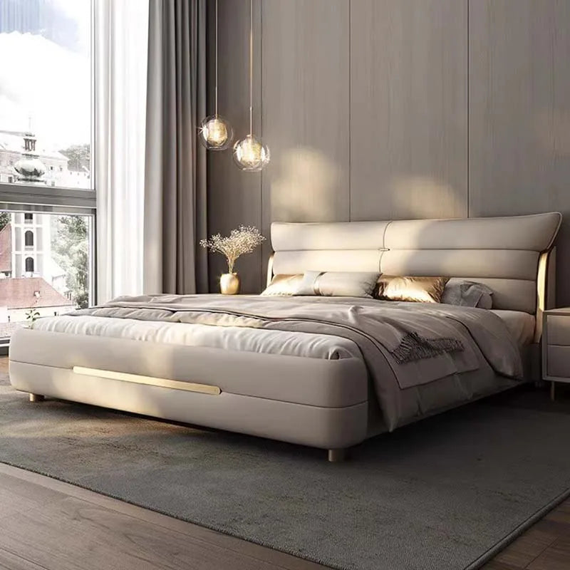 Modern Aesthetic Bed, Multifunction Organizer, King Size Double Bed Storage Space.
