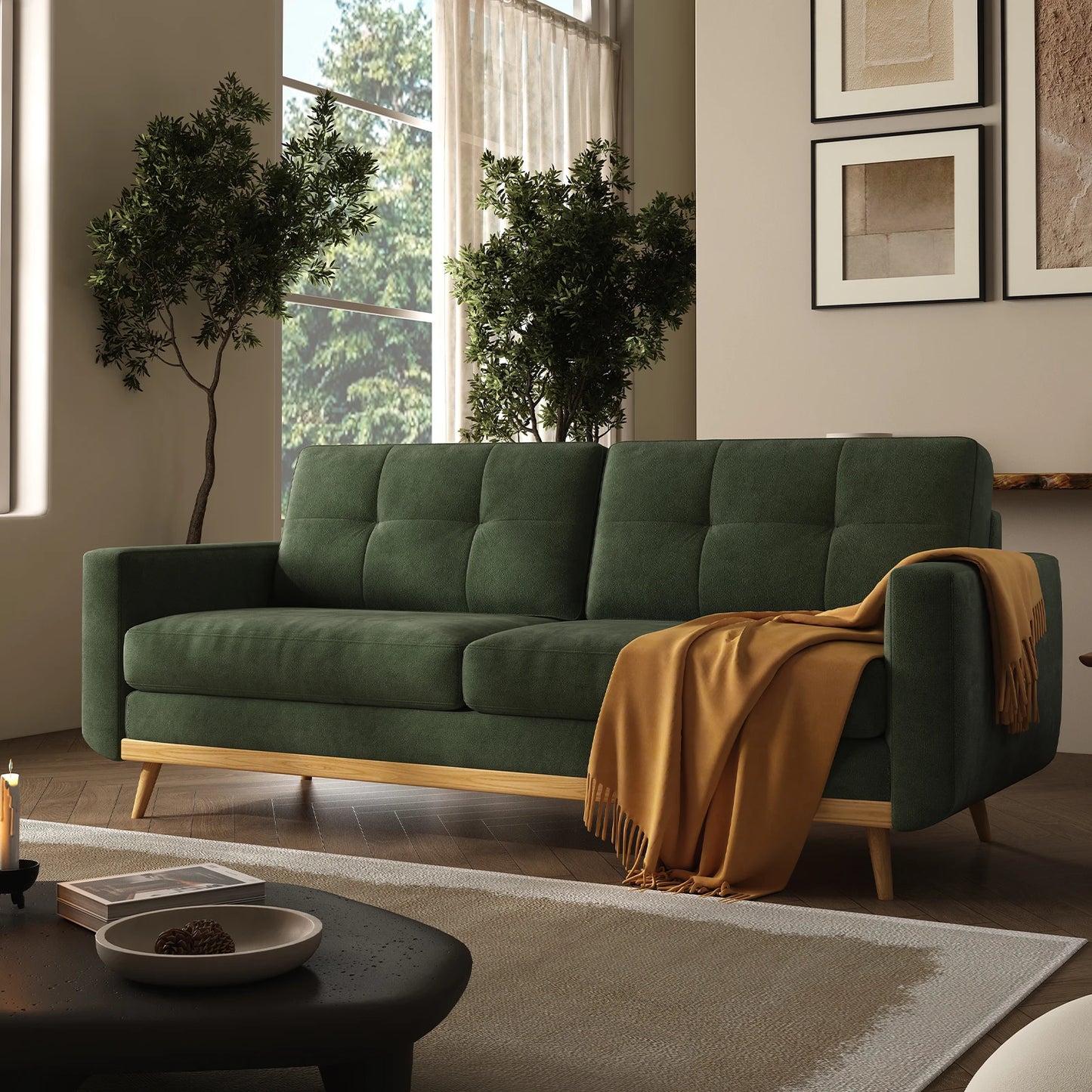 67.7-inch Mid-Century Modern Loveseat Sofa with Wooden Legs  for Living Room, Bedroom, or Office.