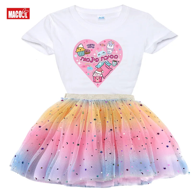 Kawaii Heart Outfit Girls Shirt Tutu Set, Child Outfits.