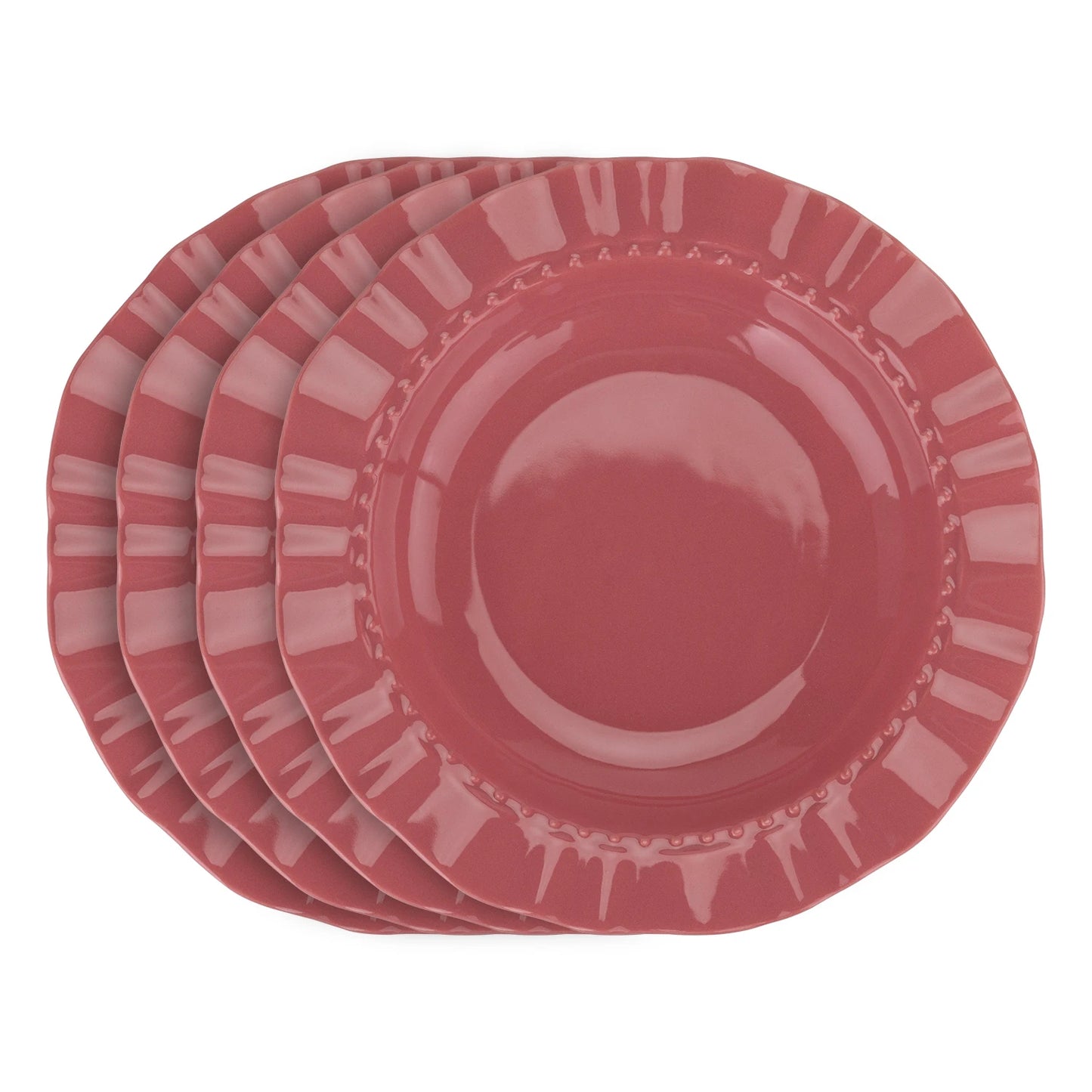 4pcs Multi-Color Ceramic Plate Set Ripple-Edge