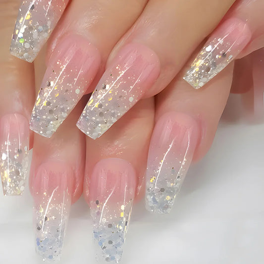 24pcs Golden Stripe Press on Nails Long Square False Nails Full Cover Nail Tips.