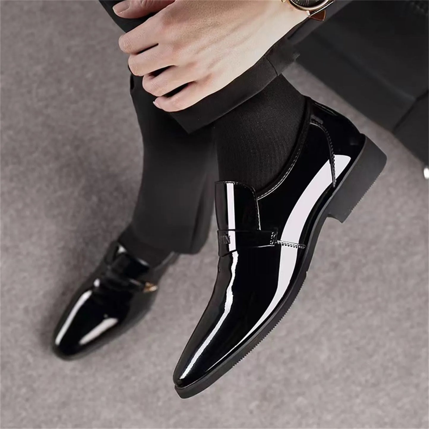 Black Patent Leather Shoes For Men, Casual, Business, Formal, Office Work Shoes.