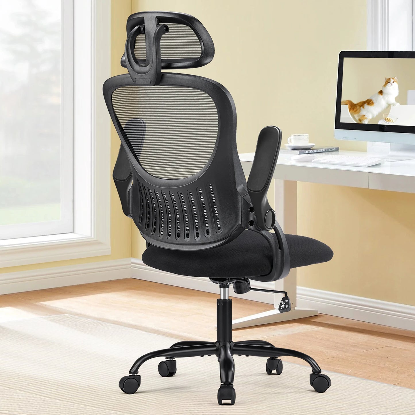JHK Mesh Ergonomic Office Computer Desk Chair, Flip-up Arms, Adjustable Headrests.
