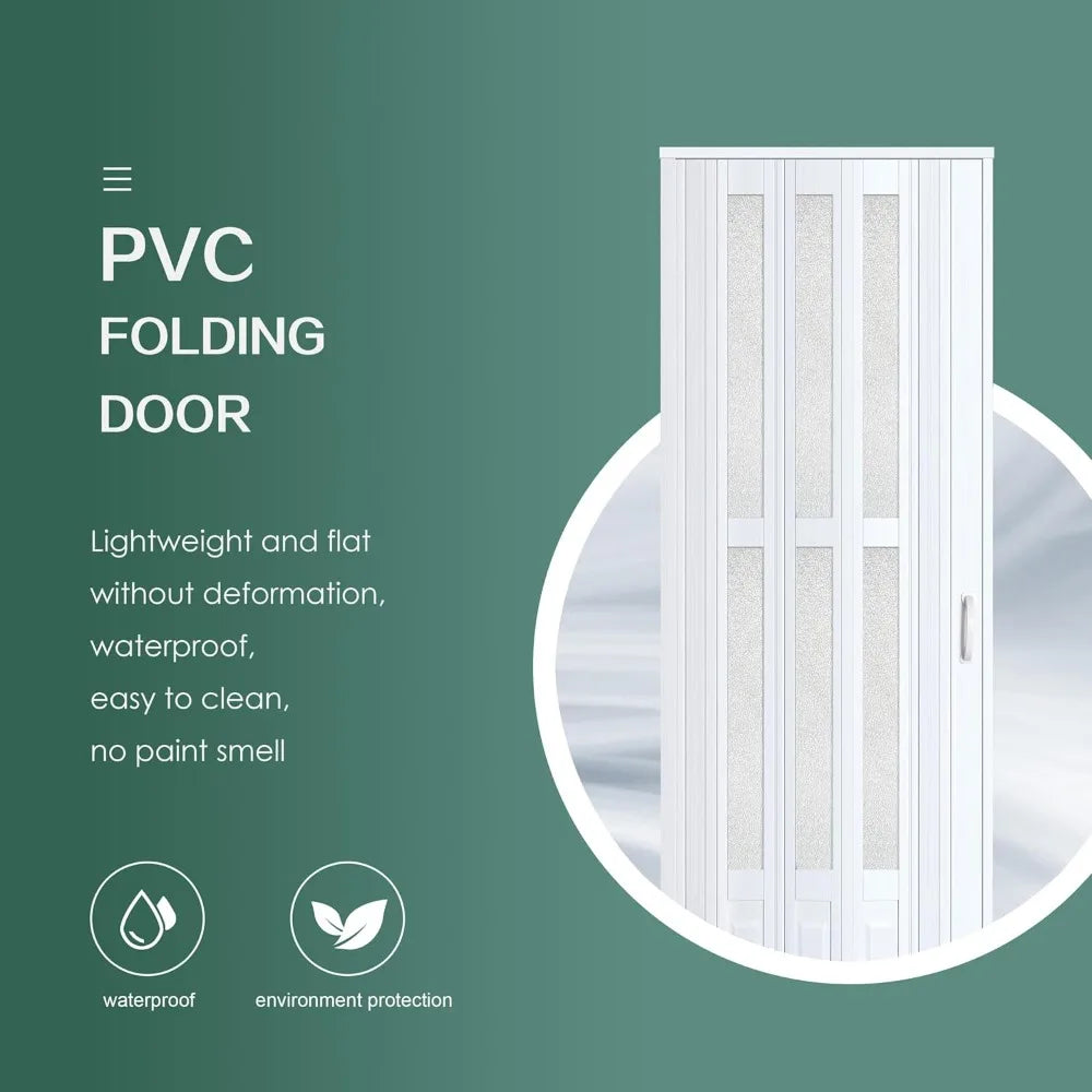 32x80in PVC Accordion Folding Door, Sliding Closet Door with Hardware, White.