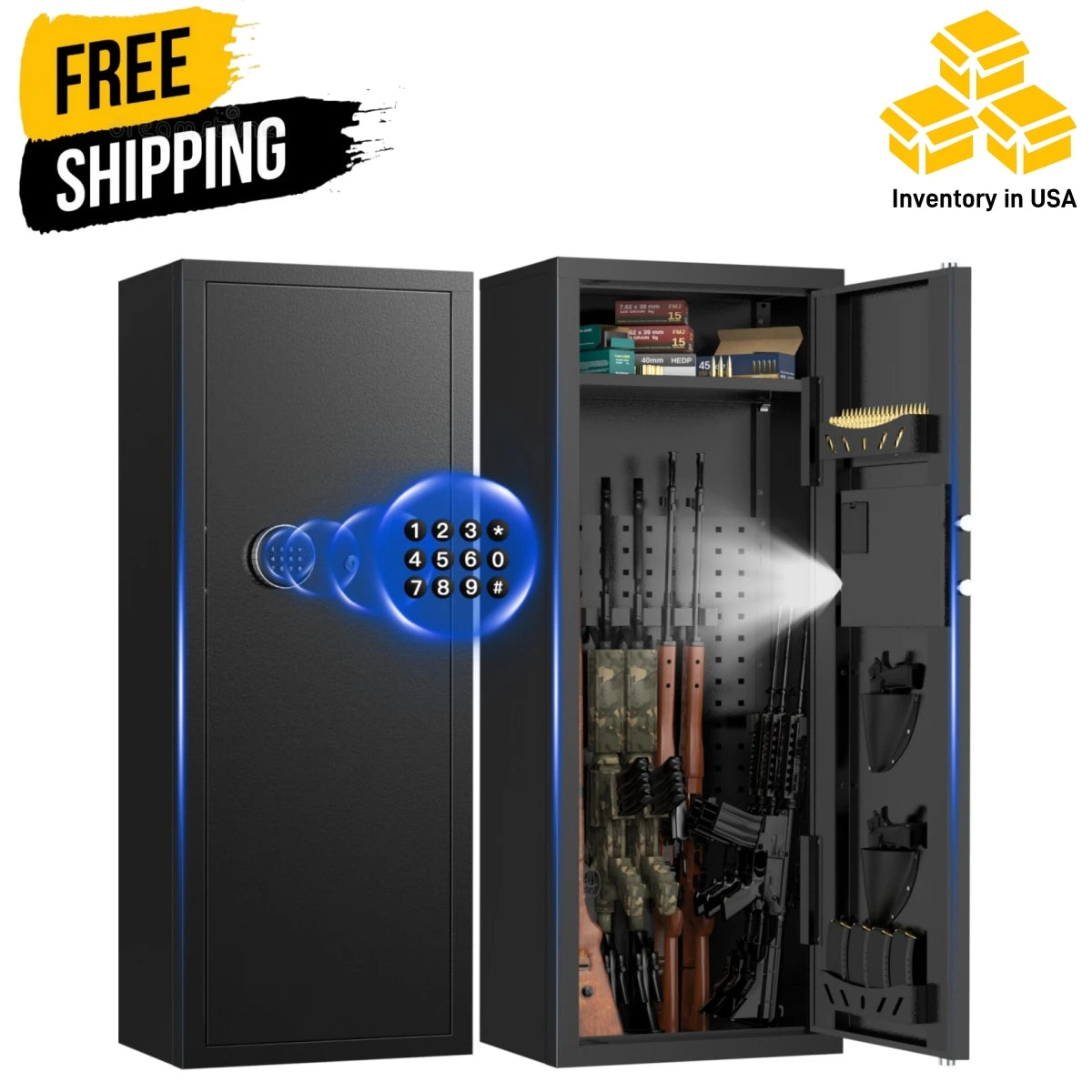 12-15 Gun Cabinet, for Home Storage, Quick Access safe with Alarm System.