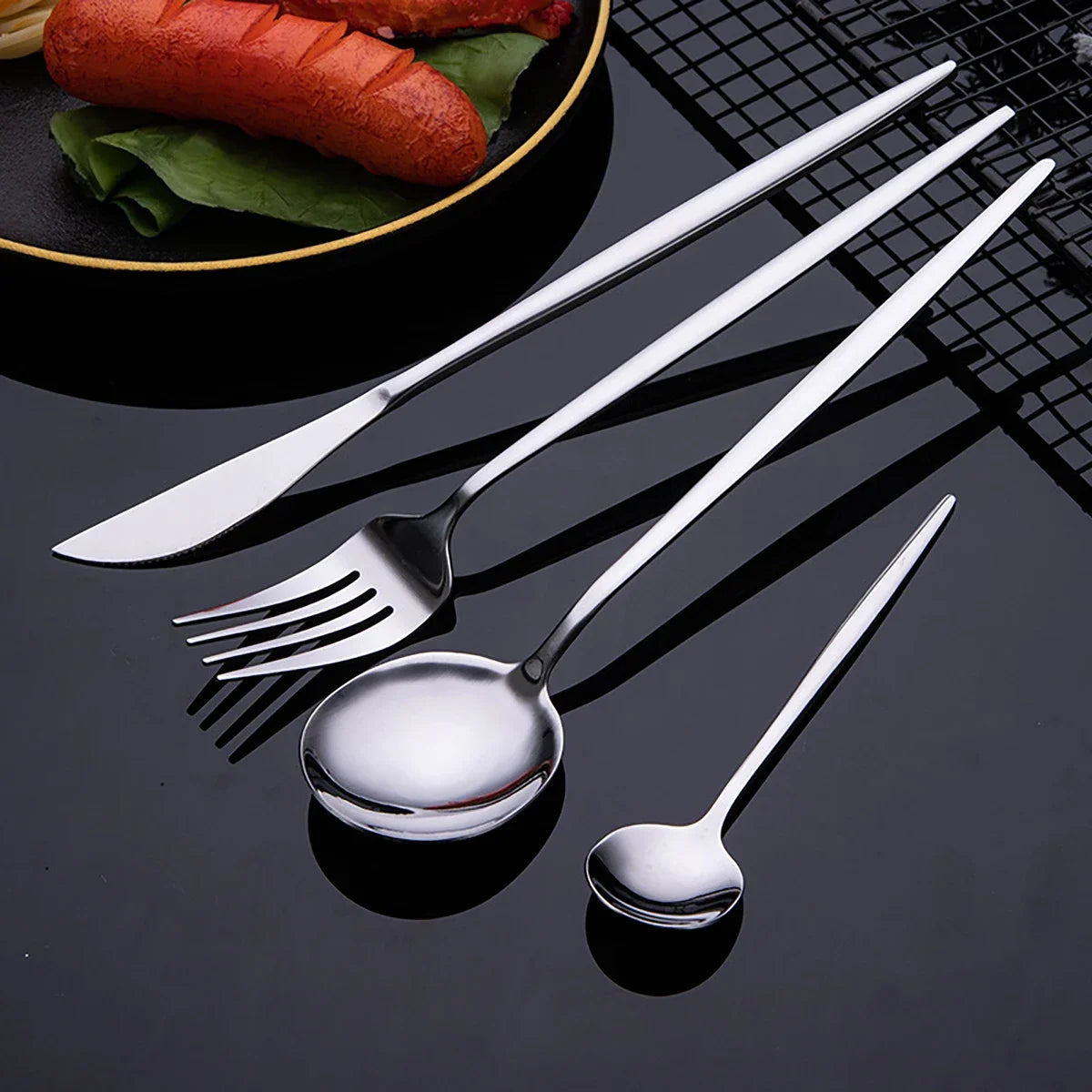30Pcs Cutlery Set, Stainless Steel Dinnerware Set ,Western Flatware Knife ,Fork ,Tea Spoon Mirror Tableware Kitchen Set.