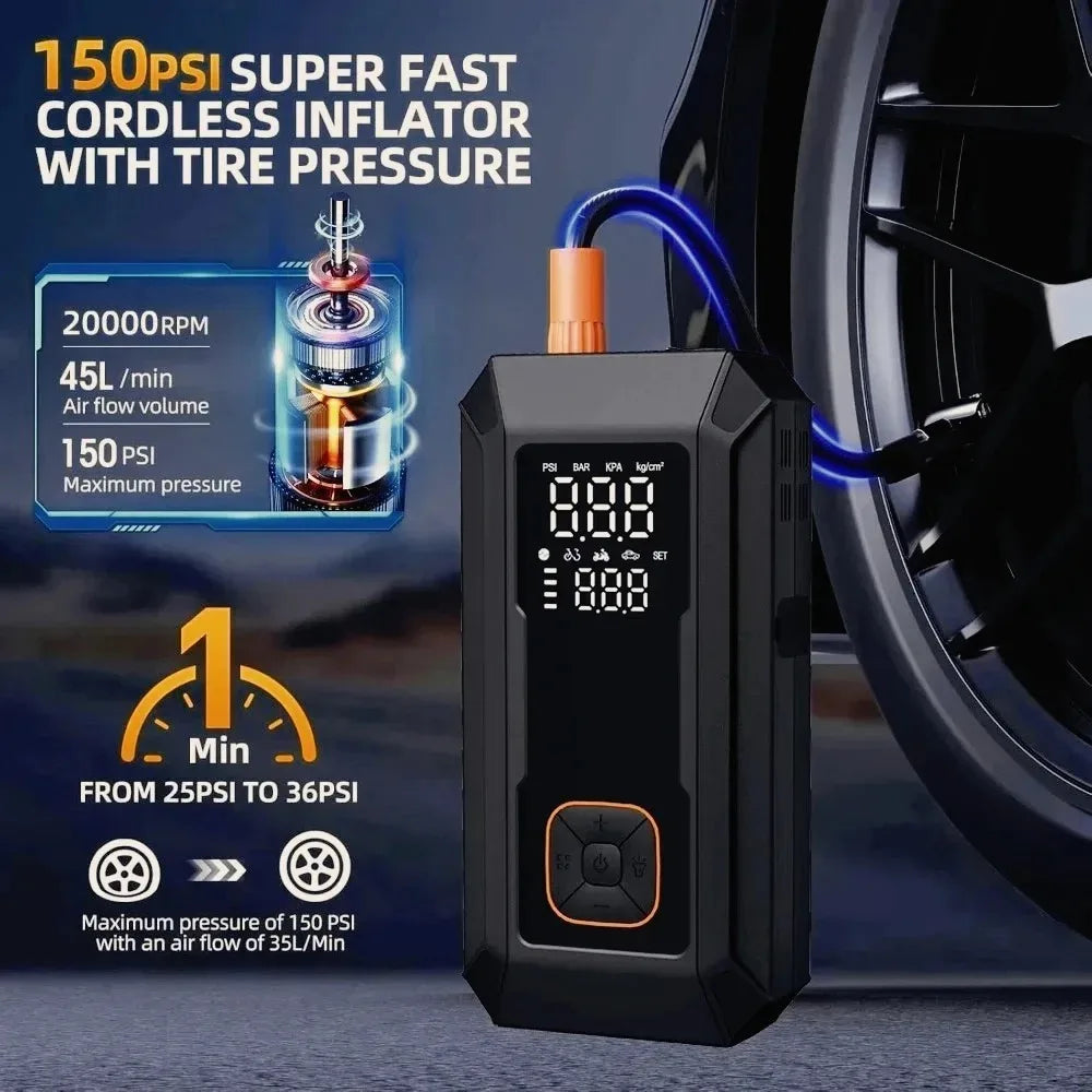 Car Jump Starter with Air Pump 4000A Auto Battery Booster &150PSI Tire Inflator.