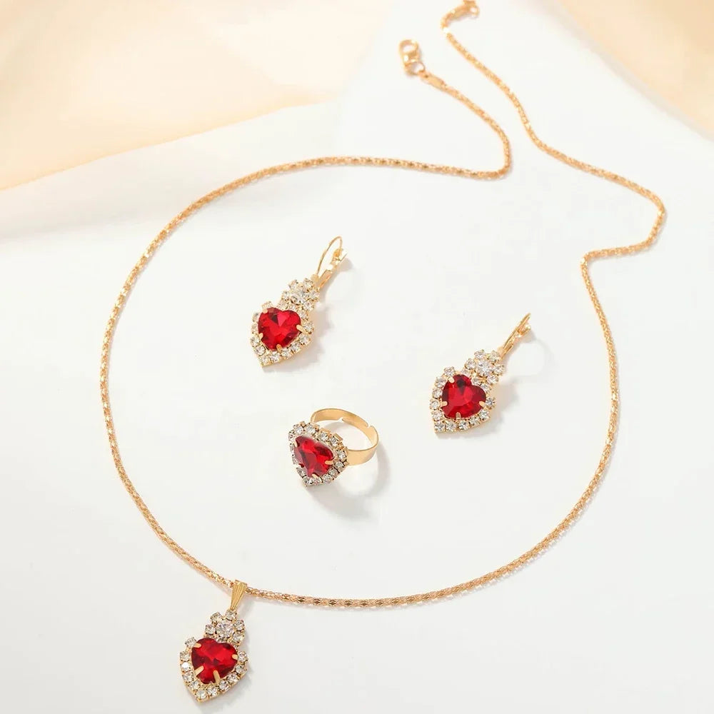 5Pcs Golden Luxury Watch Women Ring Necklace Earring Rhinestone Jewelry Set.