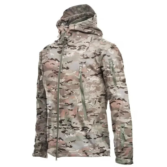 Chaqueta Táctica Cortavientos e Impermeable para Hombre, de Soft Shell Shark Skin Militar, Abrigos Bomber con Capucha