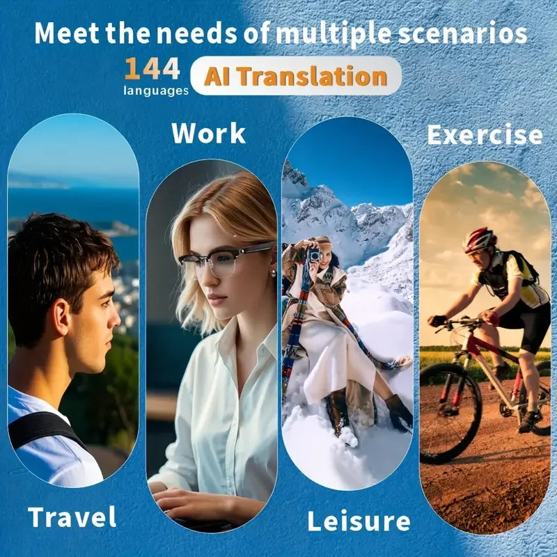 Smart Glasses AI Intelligent, Real-time Translation Sunglasses, Outdoor Sport, Earphone Calling Music Glasses.