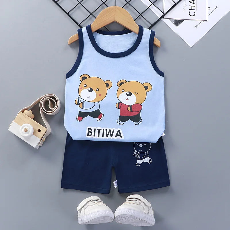 Kids Clothes Boys Girls Vest Suit,  Summer Children's Clothing baby Cotton Shorts Tank Top.