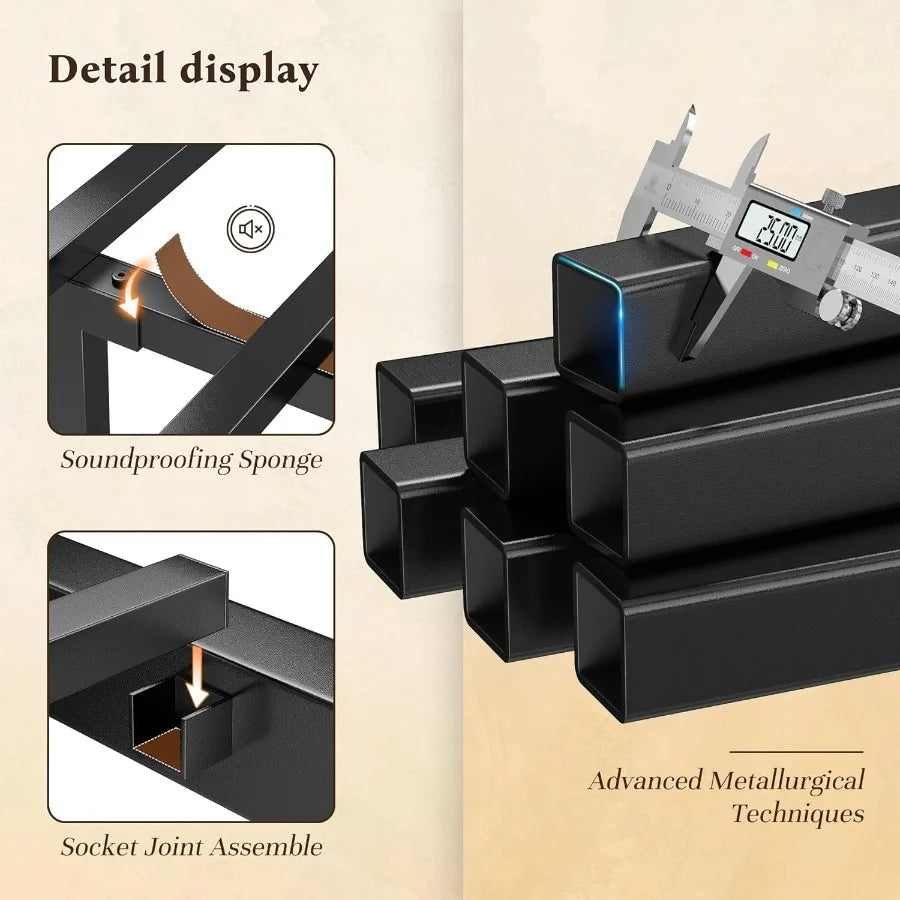 Metal King Bed Frame and Headboard Footboard ,with LED Light Mattress Foundation, with Under Bed Storage.