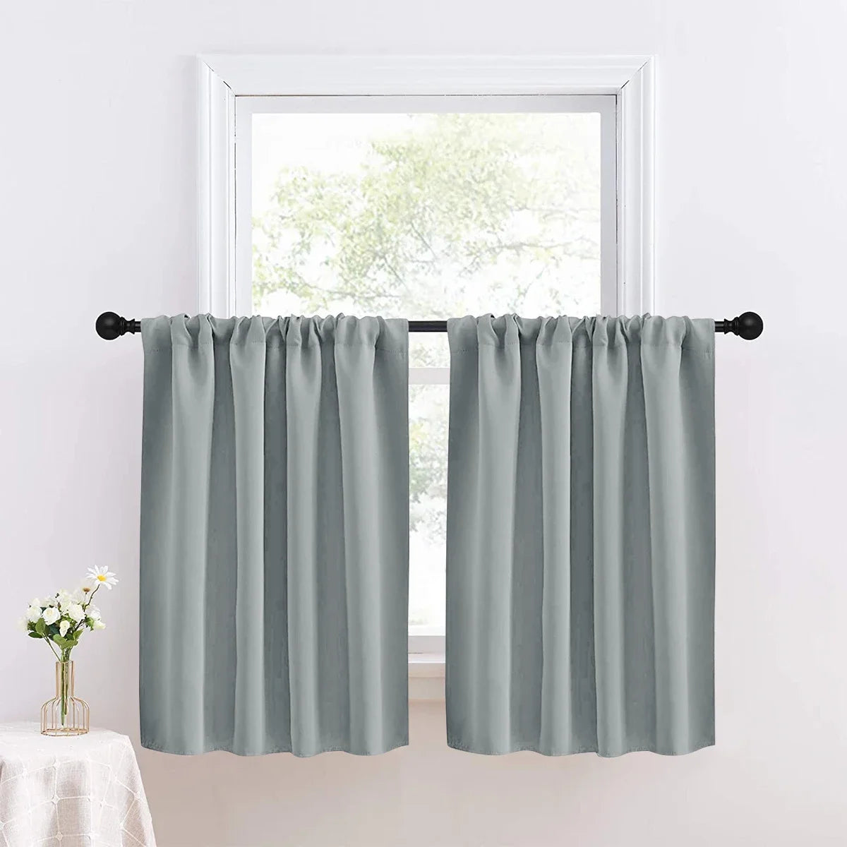 1pc Solid Short Curtain, Small Curtains for Kitchen, Bathroom, High Blackout.