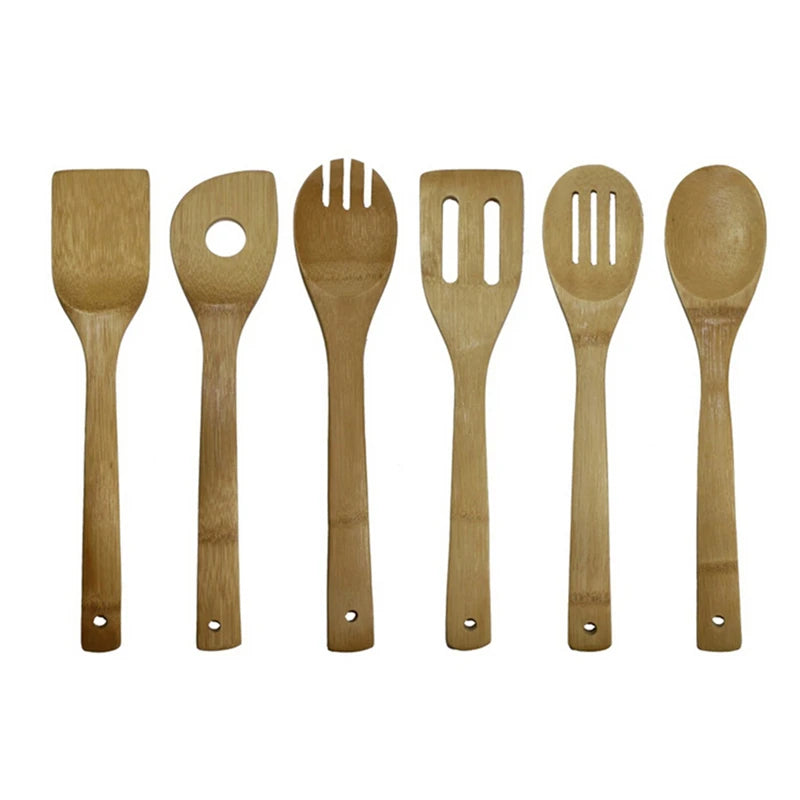 6 Pieces Bamboo Spoon Spatula, Kitchen Utensil Wooden Cooking Tool Mixing Set.