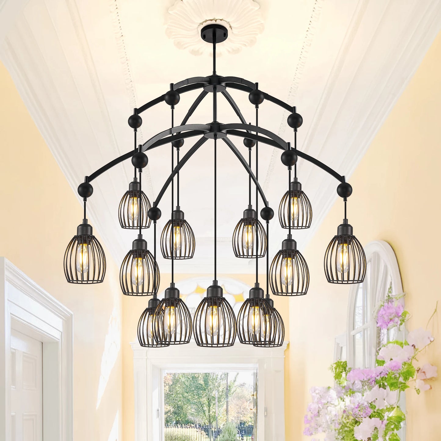 Contemporary Lighting Adjustable Farmhouse Chandelier Black Rope Pendant