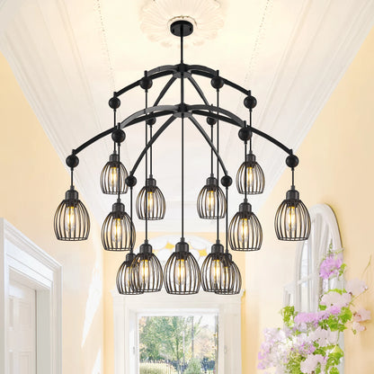 Contemporary Lighting Adjustable Farmhouse Chandelier Black Rope Pendant