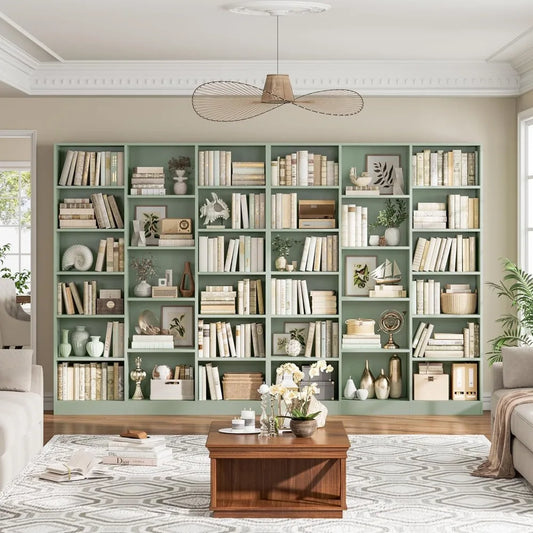 Triple Wide Six Tier Bookshelf 74 Inches Tall Seventeen Open Display Shelves for Living Room Office Library