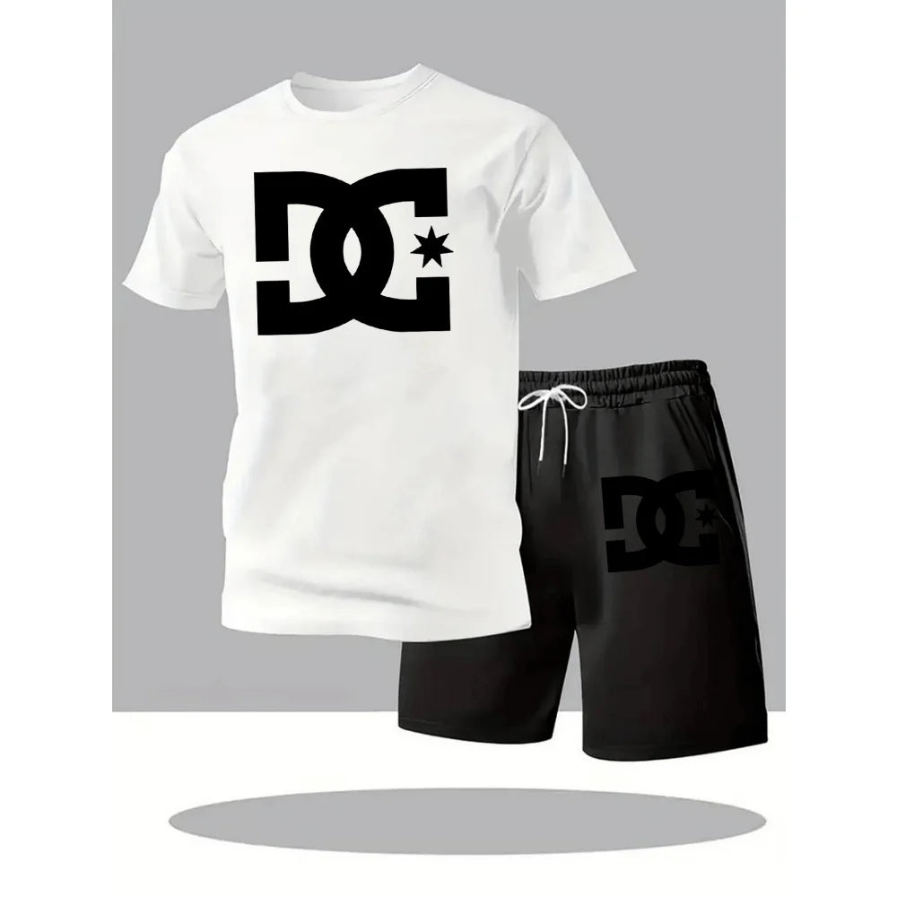 Summer Men Casual Clothing Set, Breathable Oversize T-Shirt Shorts 2-Piece Sportswear Suit for Men.