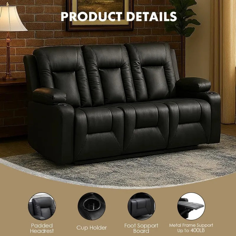 Leather Recliner Sofa Set with Manual Recliners Couch, Loveseat and Armchair