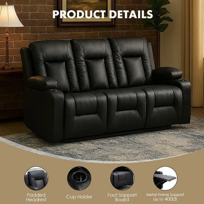 Leather Recliner Sofa Set with Manual Recliners Couch, Loveseat and Armchair