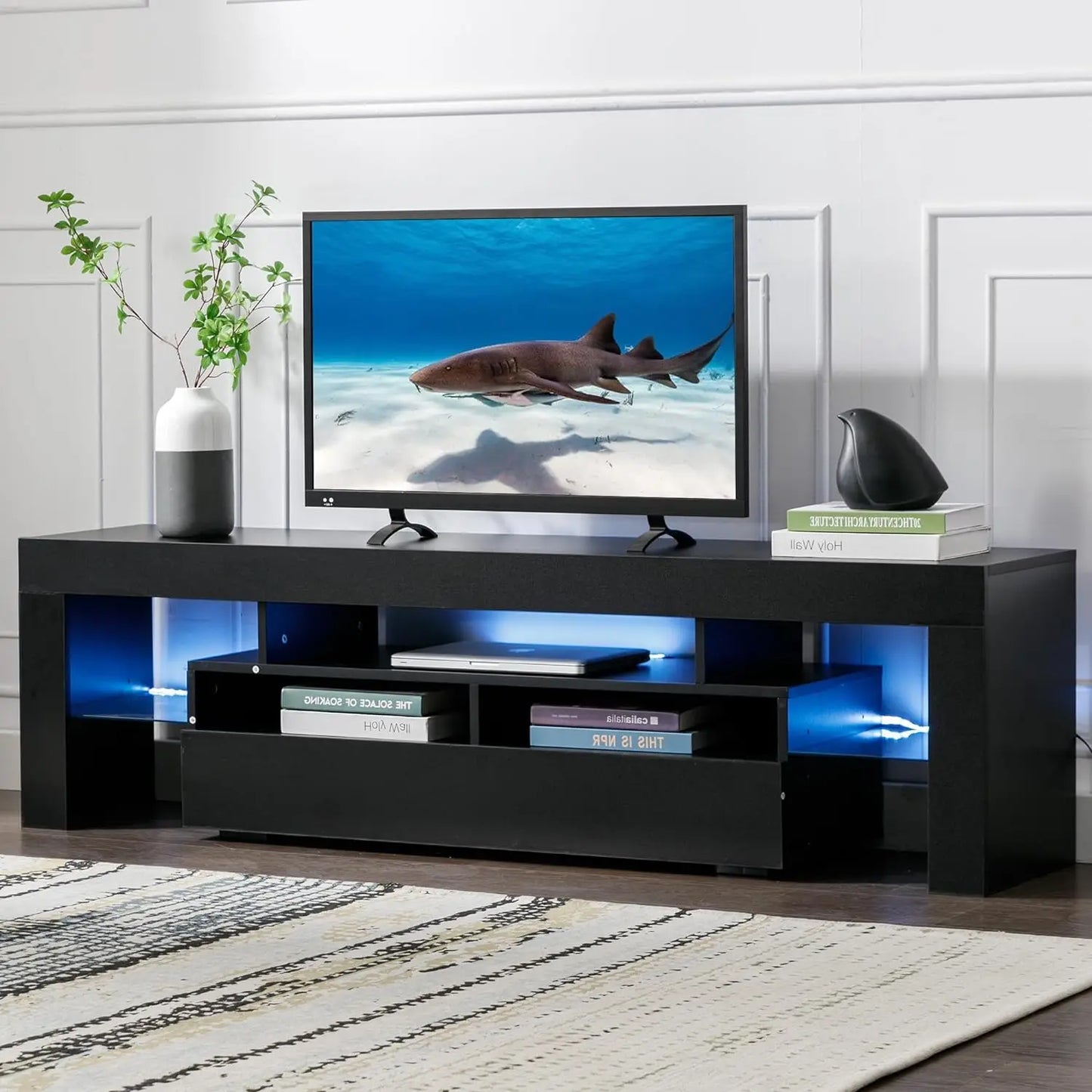 63-Inch Multifunctional TV Cabinet With Multi-Color Lighting Strip.