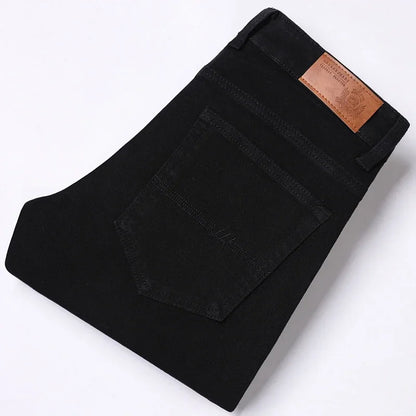 Men's White Jeans Straight Elastic Cotton Denim Pants