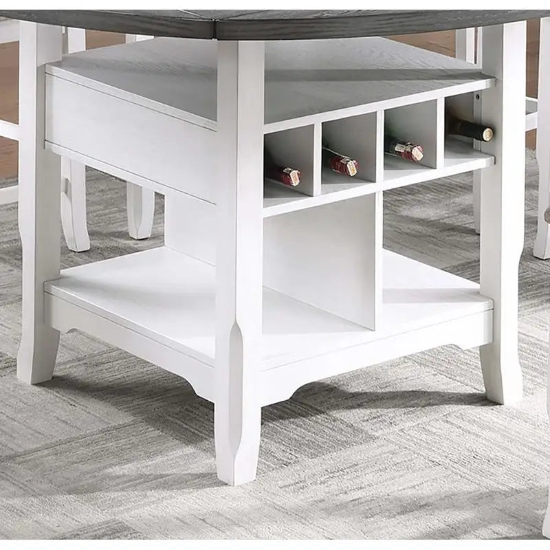 Classic 7-Piece Counter Height Dining Set, with Antique White and Gray Table, Lazy Susan, Built-in Leaf, and 6 High Chairs.