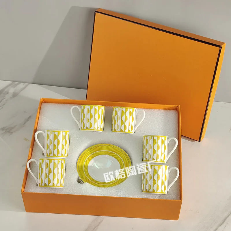 Gift Box Set 12Pcs Ceramic Espresso Coffee Cup Striped Dot