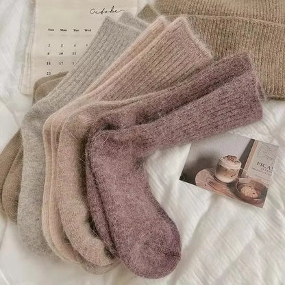Thick Warm Women's Cashmere Wool Socks Solid Color Long Sox for Ladies
