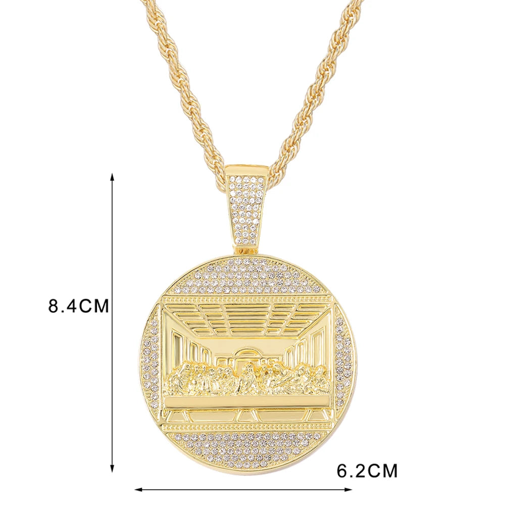 New Last Supper Pendant Chain Necklace, With 14mm Iced Out Fashion Hip Hop Men Charm Pendant.