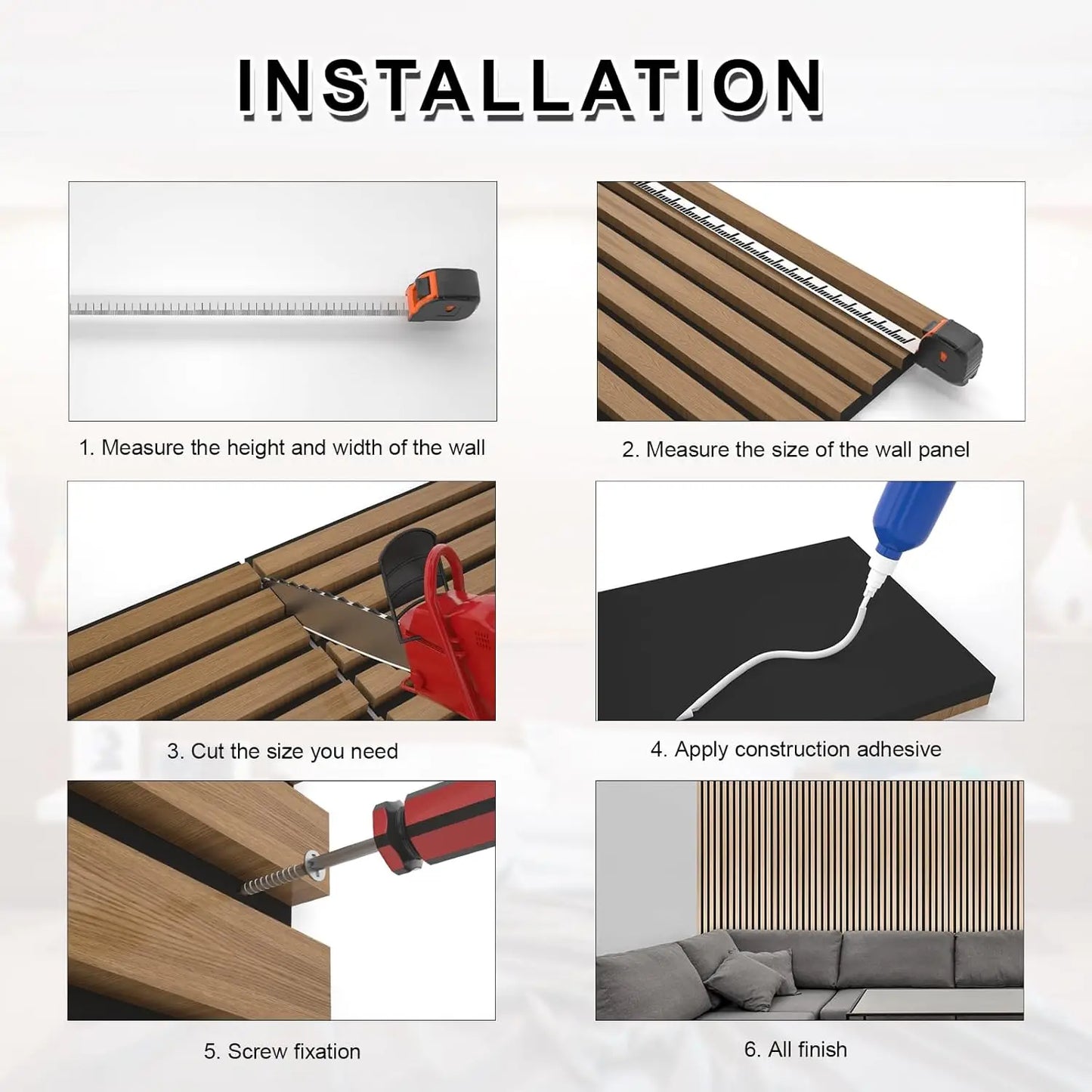 Panels for Wall, 4-Piece 96" x 12.6" Soundproof Wood Slat Panel ,for Interior Wall Decor. (Dark Walnut)