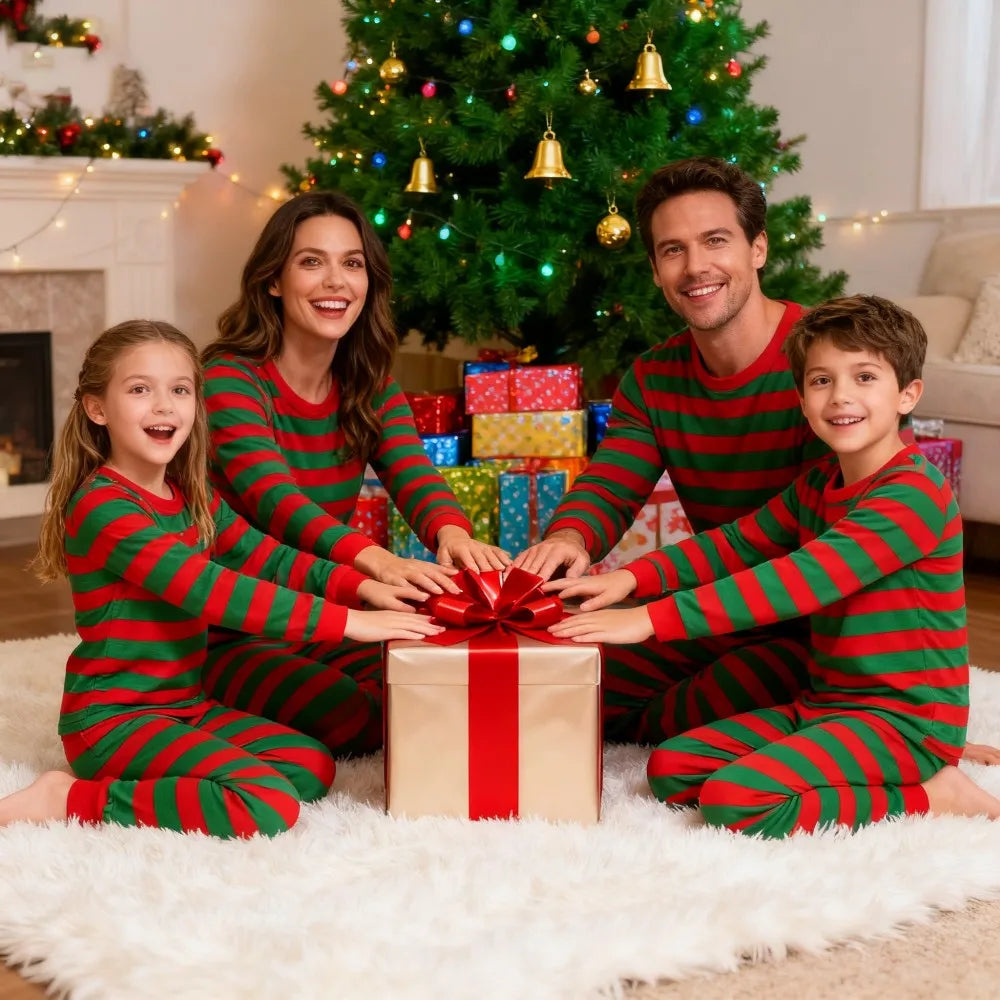 New Striped Family Matching Christmas Pajamas, Mother, Kids, Dad