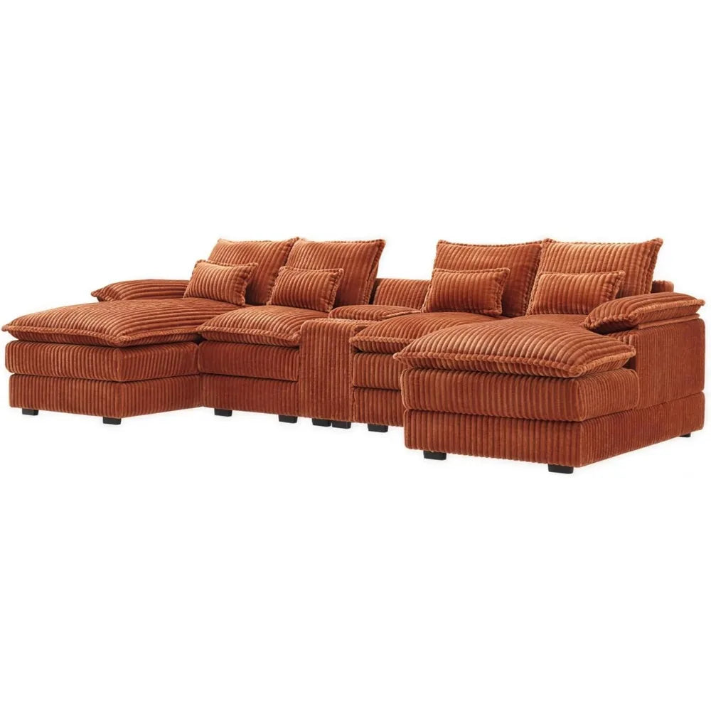 Modern Large Chenille Fabric U-Shape Sectional Sofa with Plush Comfort and Versatile Design for Living Room Seating