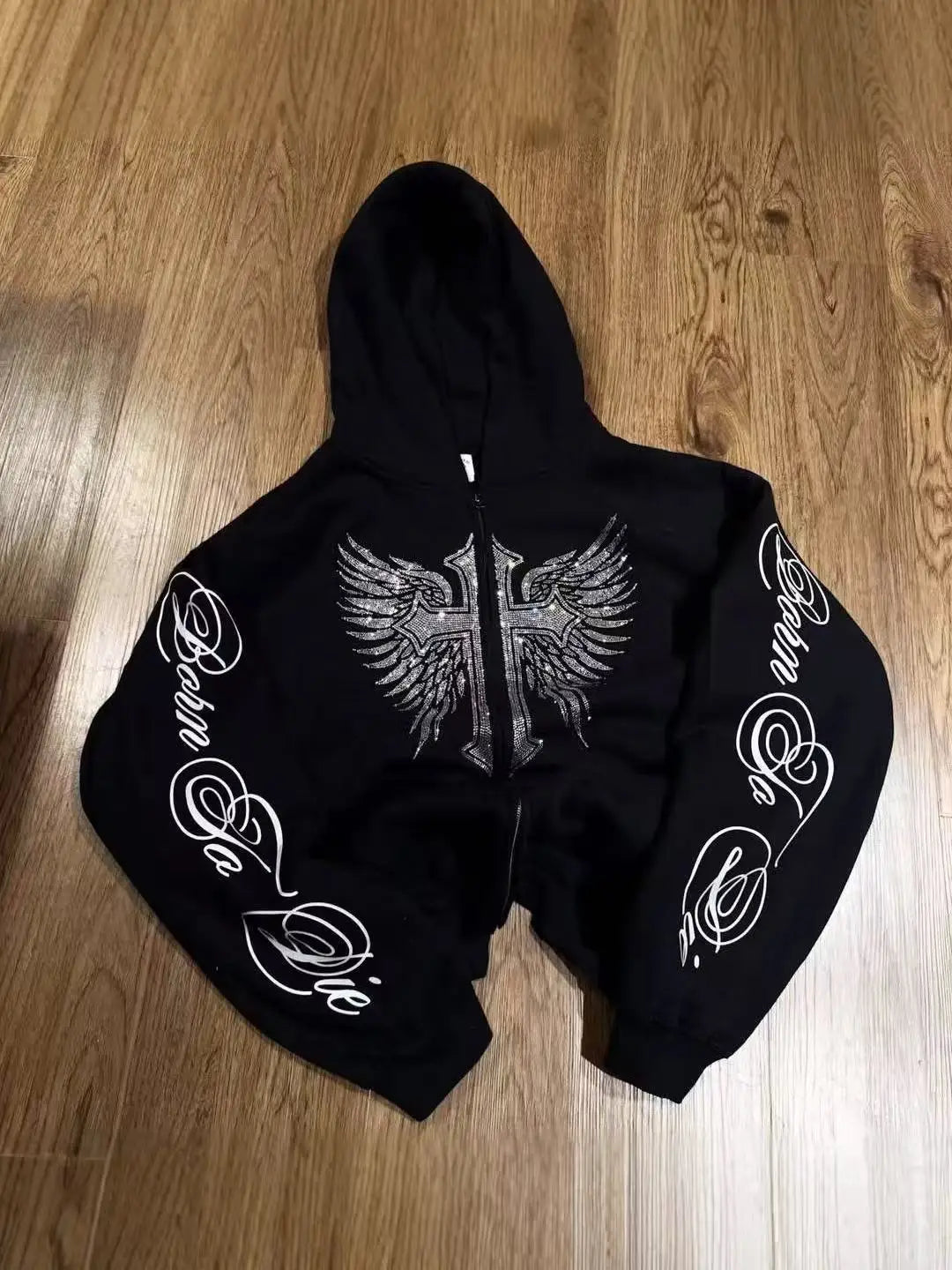 All Top Quality Aesthetic Gothic Wing Pattern Hooded Zip Up Jackets Men and Women.