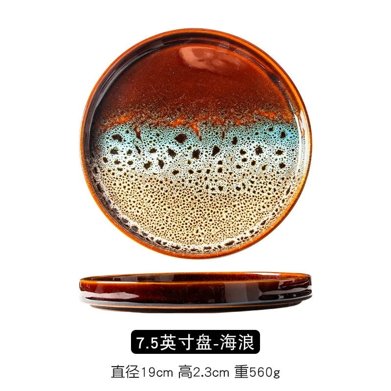 Western Style Dishes Japanese Style, Round Trays Kiln Made Tableware.