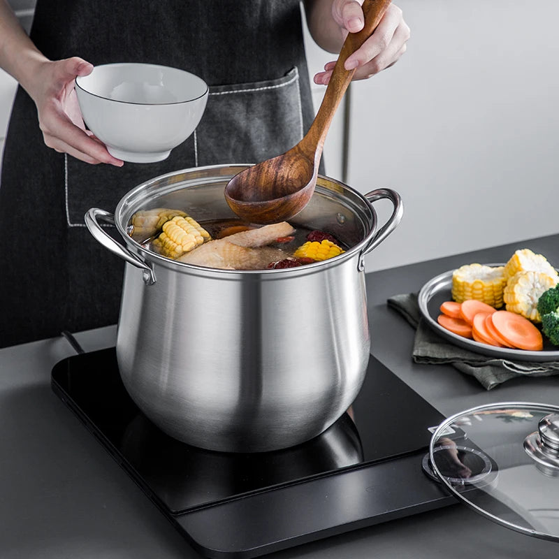 1pc Large Stainless Steel Stock Pot - Ideal for Soups, Stews, and More - Durable, Easy to Clean - Essential Kitchen Gadget.