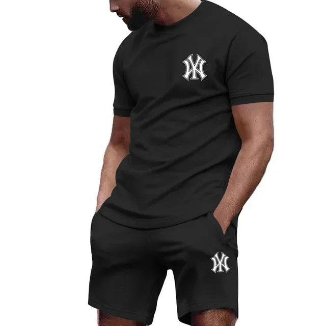 2026 hot men's two-piece sportswear short sleeved T-shirt and summer running fitness sportswear.