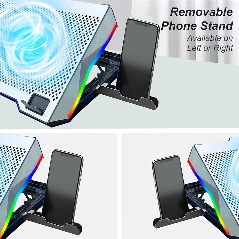 Laptop Cooling Pad with Cooler Fans, Lighting and Phone Holder for 15-19 inch Laptops