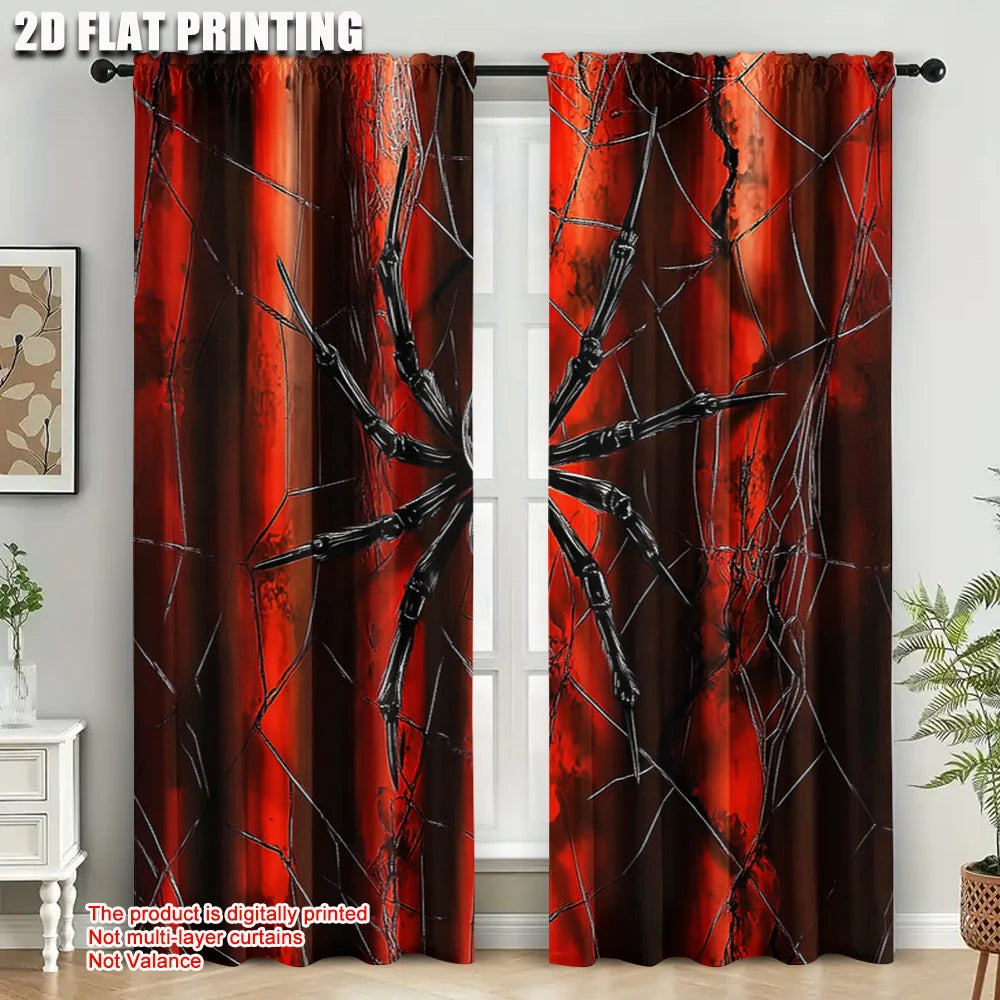 2pcs, 2D flat printing Curtain, Spider web artwork digital illustration.